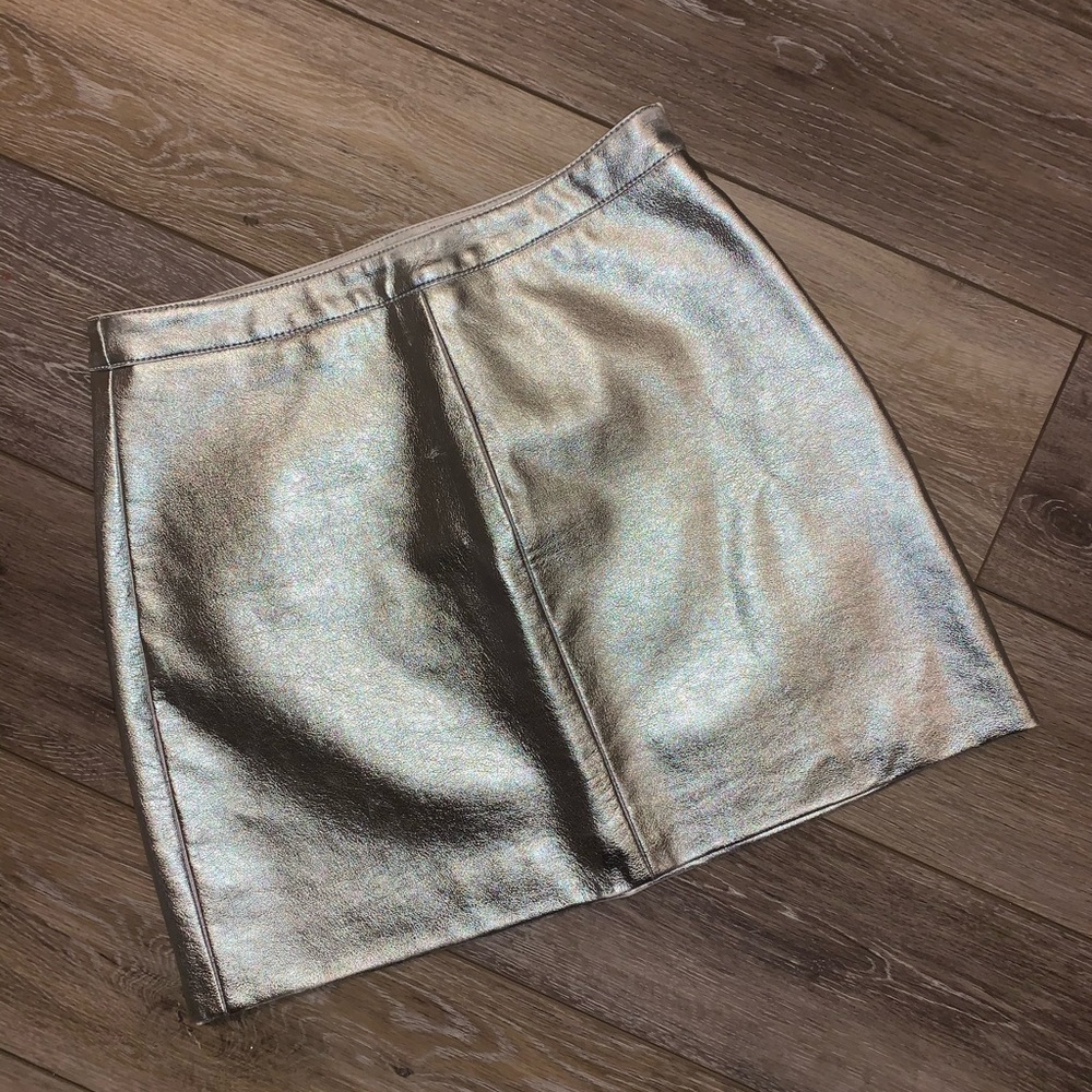 silver metallic mini skirt
